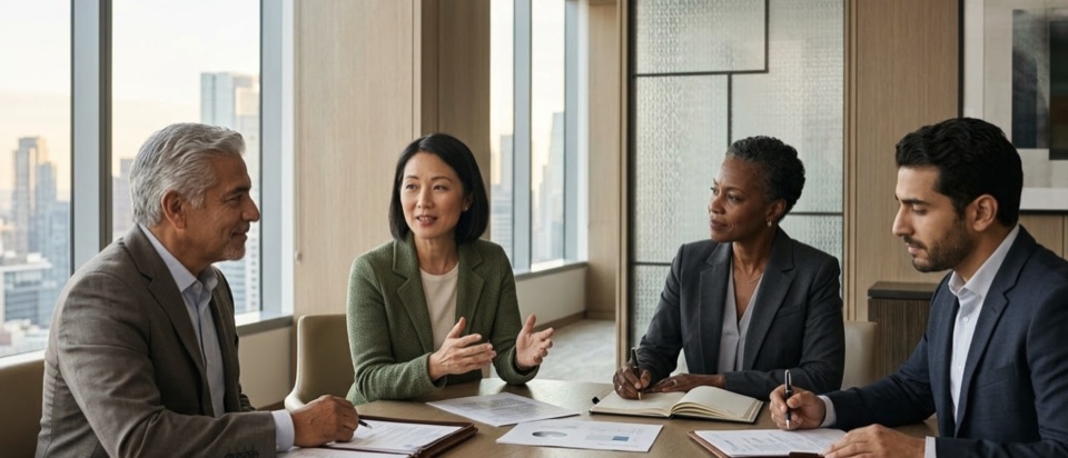 Senior board director leading governance discussion
